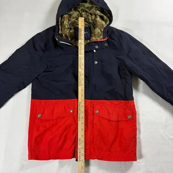 American Eagle Hooded Jacket XS Colorblock Red Navy Camo Lined Streetwear - Picture 6 of 10